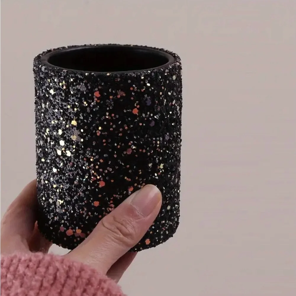New! 2 Black Glitter PU Leather Holder for Makeup Brushes, Eyeglasses, Pens etc
